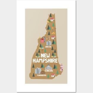 New Hampshire USA State Illustrated Map Posters and Art